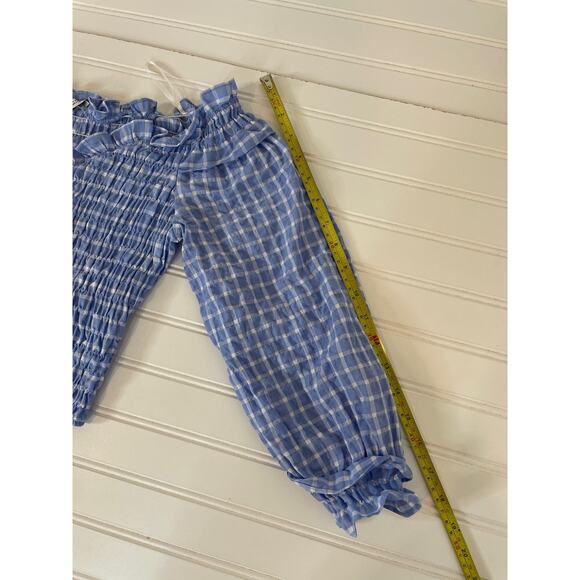 Zara Womens Blue Gingham Plaid Ruffle Top & Fringed Skirt Bundle Size S - Picture 6 of 9